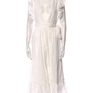 MAJORELLE White Eyelet Wrap Maxi Dress with Ruffle Cap Sleeves